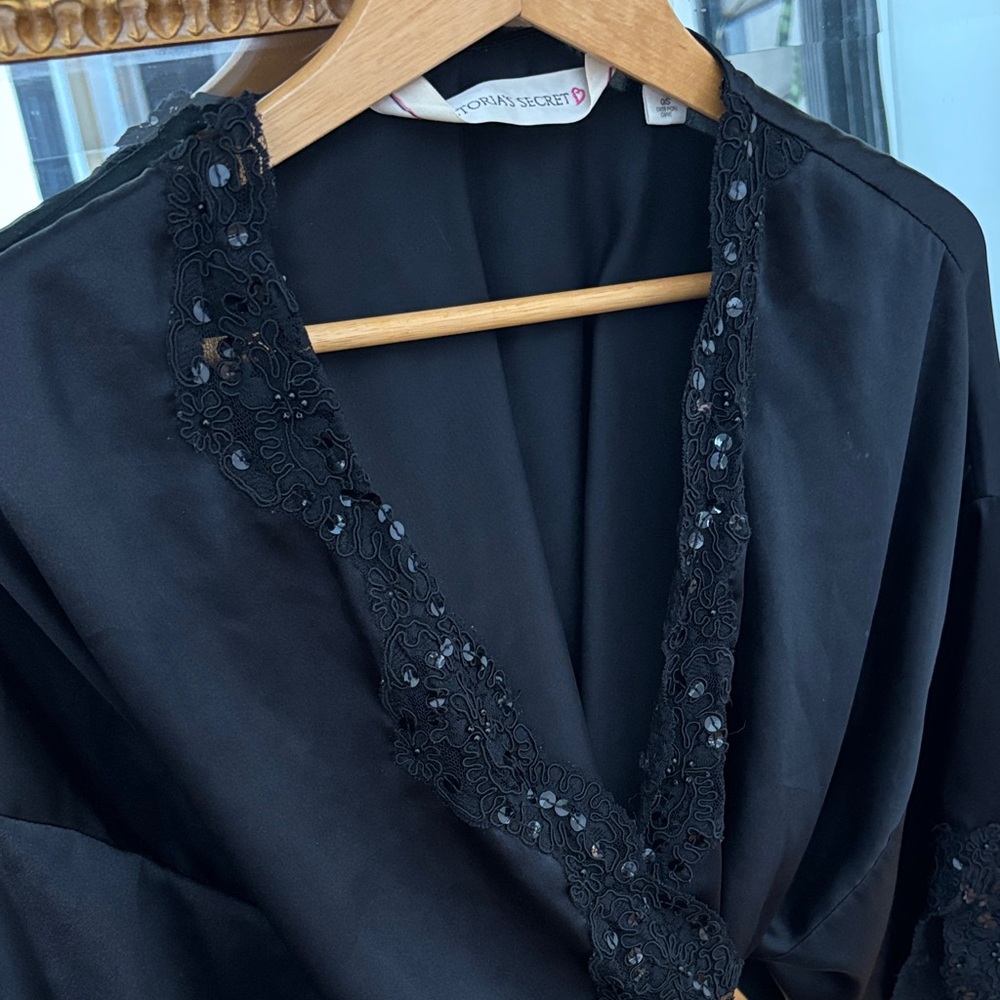 Vintage Victoria's Secret Elegant Black Sequin Lace Robe